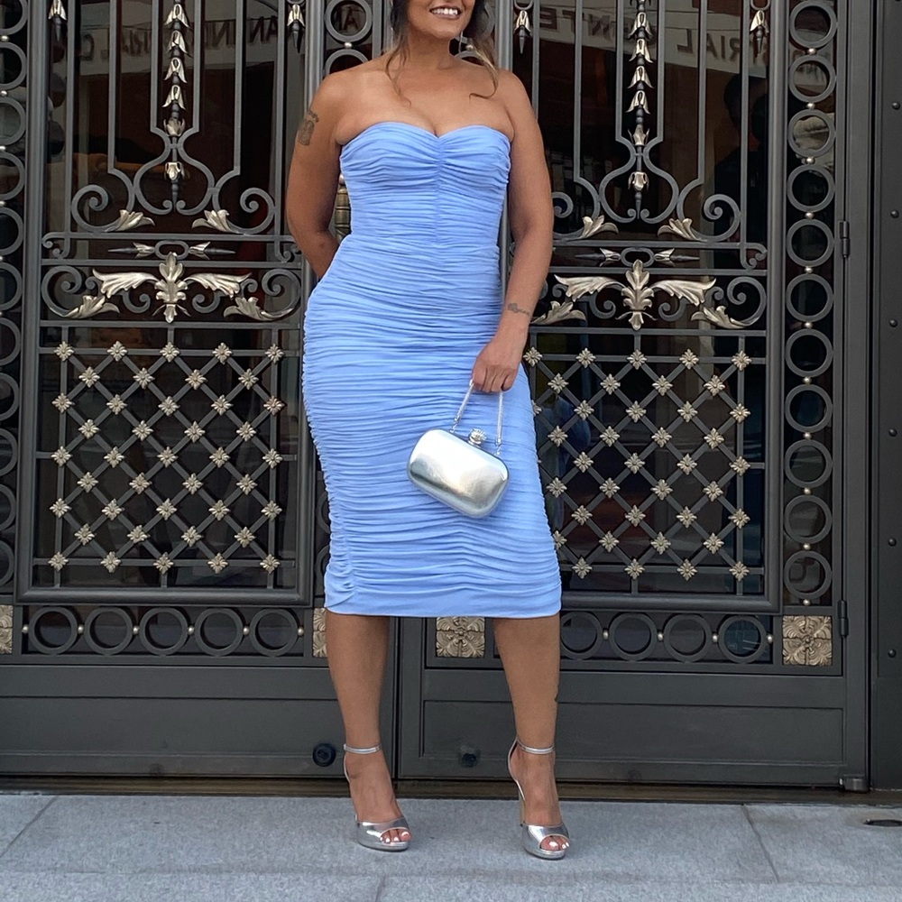 Dress the Population Sky Blue Strapless Midi Dress